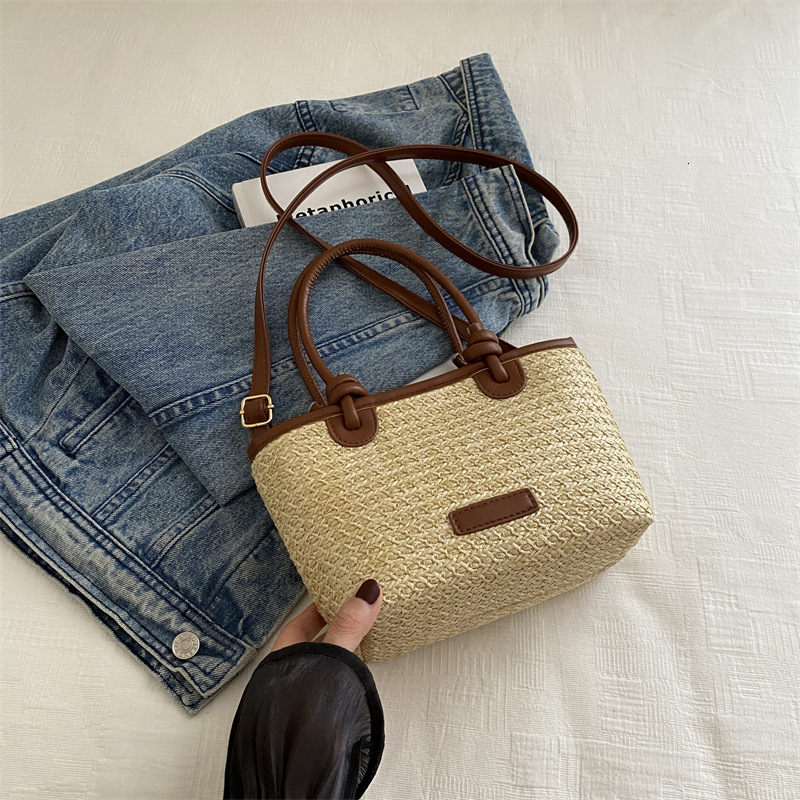 Free Delivery Designer Bag Rural Style Hand Held Straw Bucket For Women 2025 New Summer Light Niche High End Feeling Crossbody Woven Luxury Bag