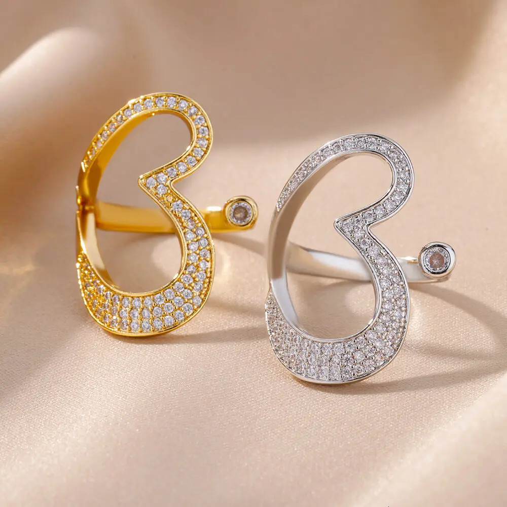 Horizontal Heart Rings for Women In Stainless Steel Ring Exaggerate Aesthetic Wedding Jewerly anillos mujer 250519