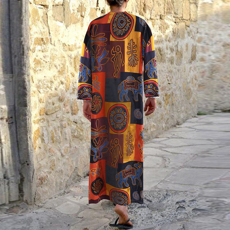 Designer Clothing Arabian Dubai Omani Robe Cotton Oracle Bone Script Elephant Print Saudi Men's Clothing 2025 New Model