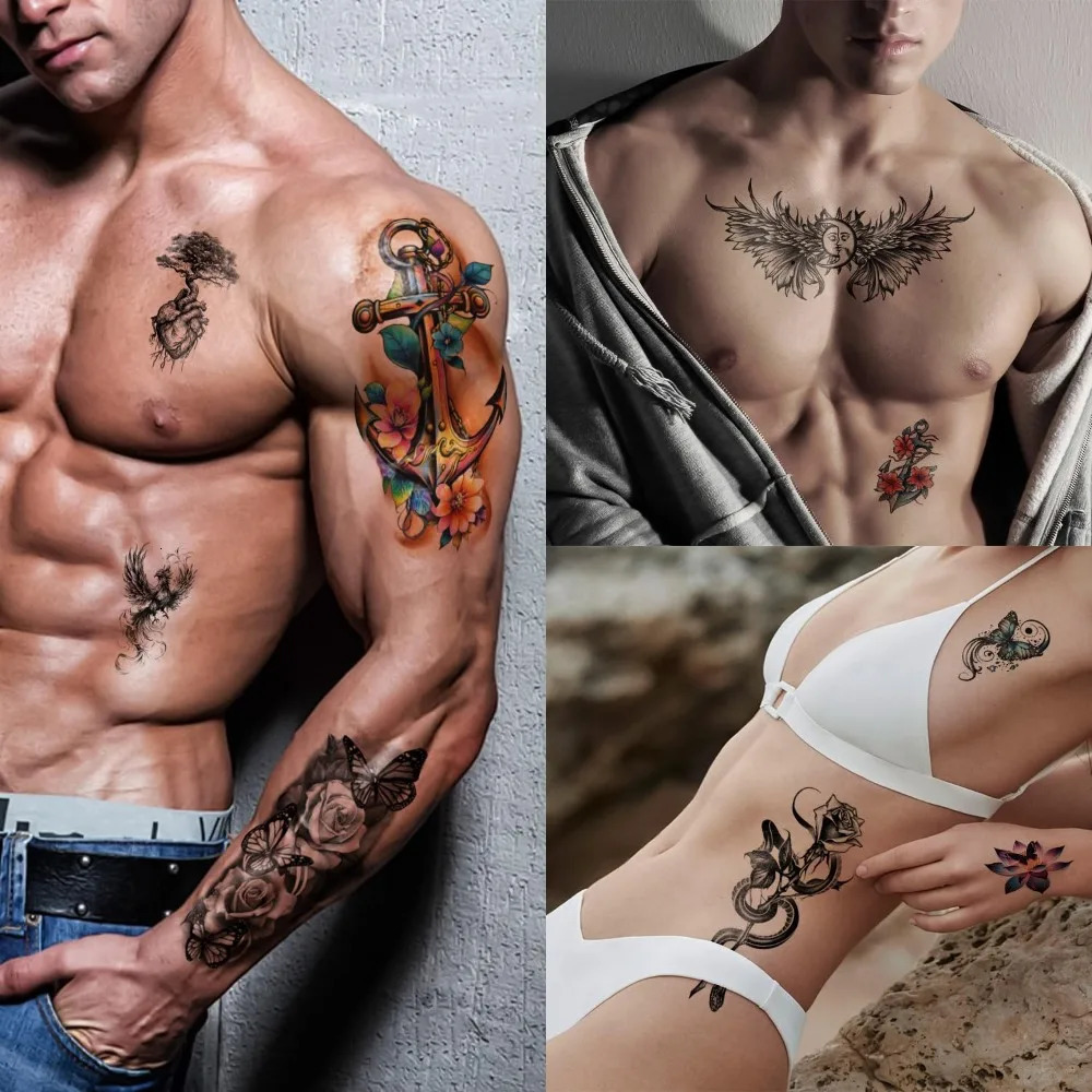 phoenix skeleton snake temporary tattoo tree of life butterfly rose feather half arm fake tattoo sticker 250515