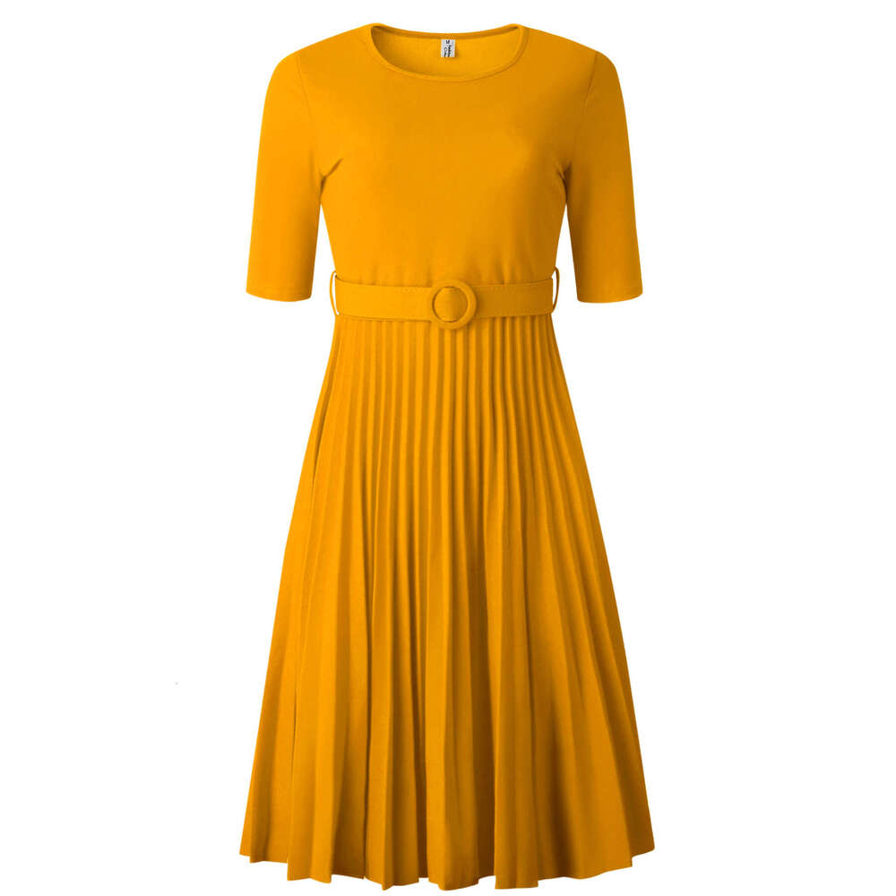 Women's Wear Women's New Summer Fashion Pleated Fashionable Temperament Oversized Solid Round Neck Short Sleeved Dress