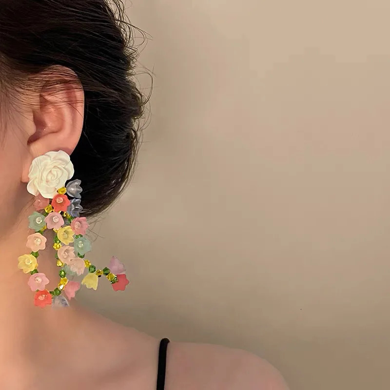 Fashion Temperament Bohemian Pearl Flower Tassel Statement Earrings Women 250520