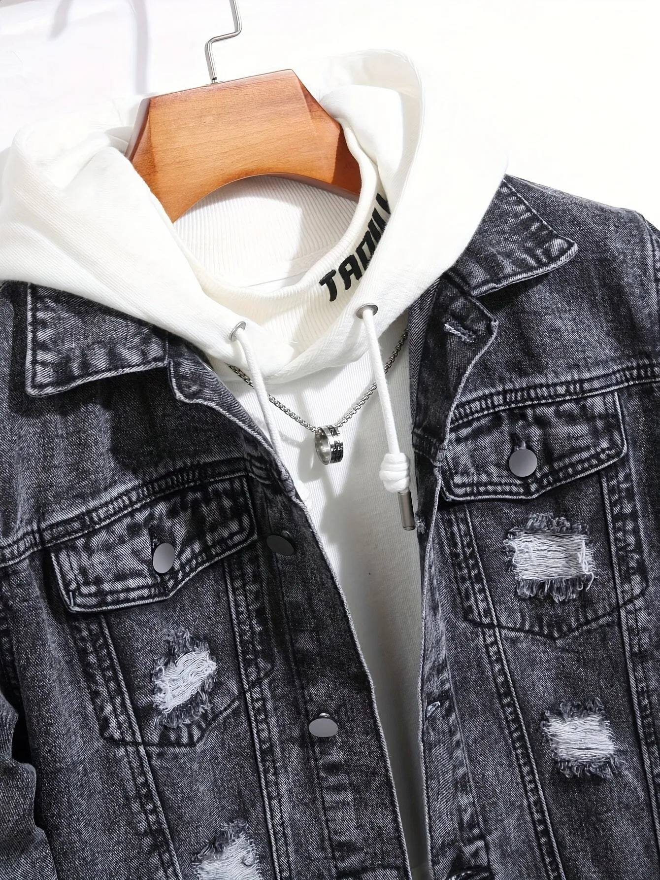 1PC Mens Four Seasons Style Old Stoashed Black Flight Jacket Daily American Street Casual Denim 250516