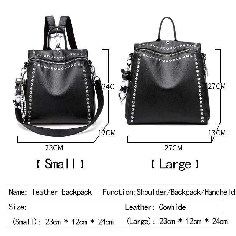 Women Genuine Leather Backpack Rivet Multifunctional Shoulder Female Daily Travel Bag Girls Fashion Schoolbag Mochila