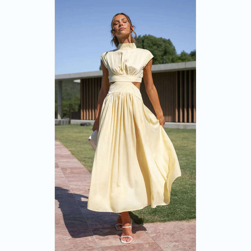 Vestidos Dresses for Woman Designer Undefined Floral Dress 23 Years Sweet and Fashionable Street Summer Style Standing Collar Macaron Off Waist Long D