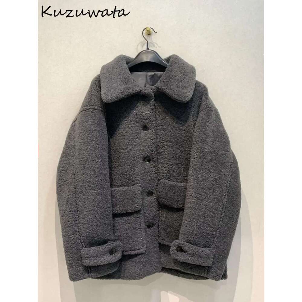 Kuzuwata Casual Slim Classics Jacket Safari Style All-match Stand Collar Warm Coat Japan Commuter Cute Vintage Outwears