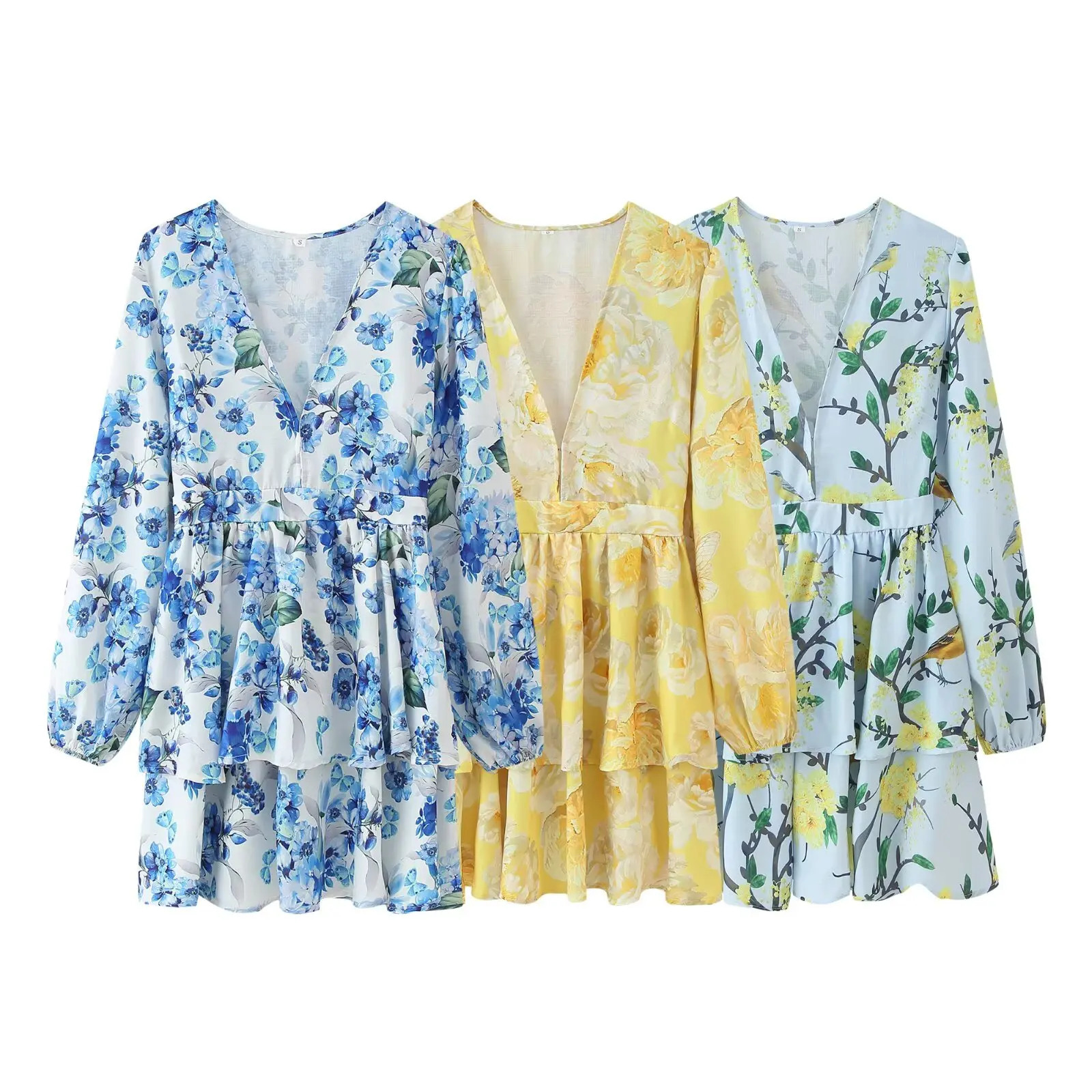European and American style linen blended longsleeved Vneck dress holiday short skirt 250520