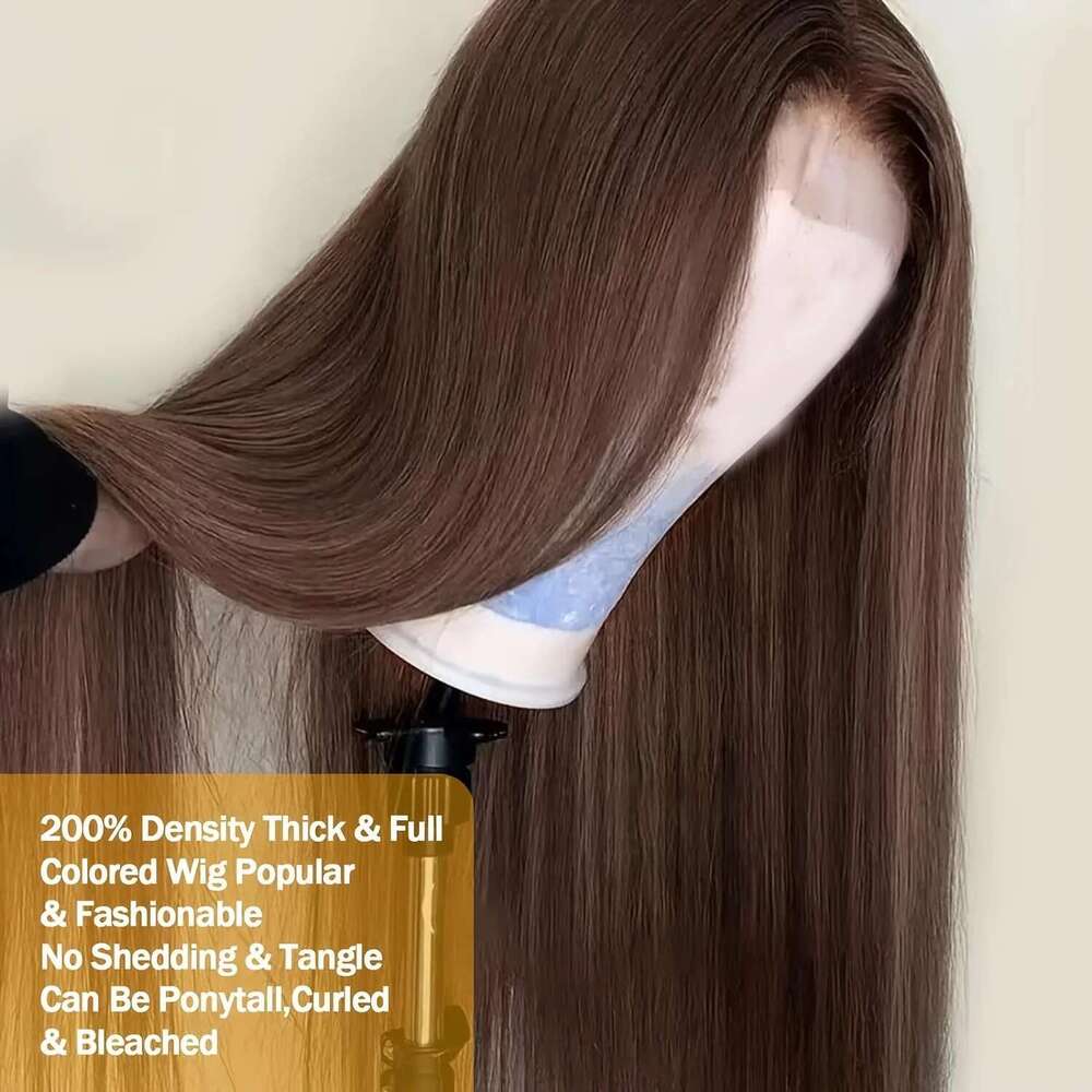 Chocolate Brown 13x4 HD Front Colored Human Hair Wigs Pre Plucked Transparent Bone Straight Lace Frontal Wig For Women