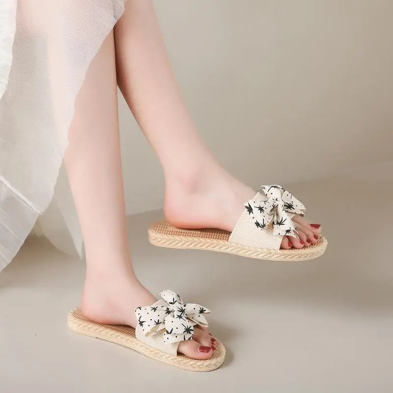 Butterfly bow sandals womens summer outdoor fashion trend versatile flat bottomed beach shoes 250519