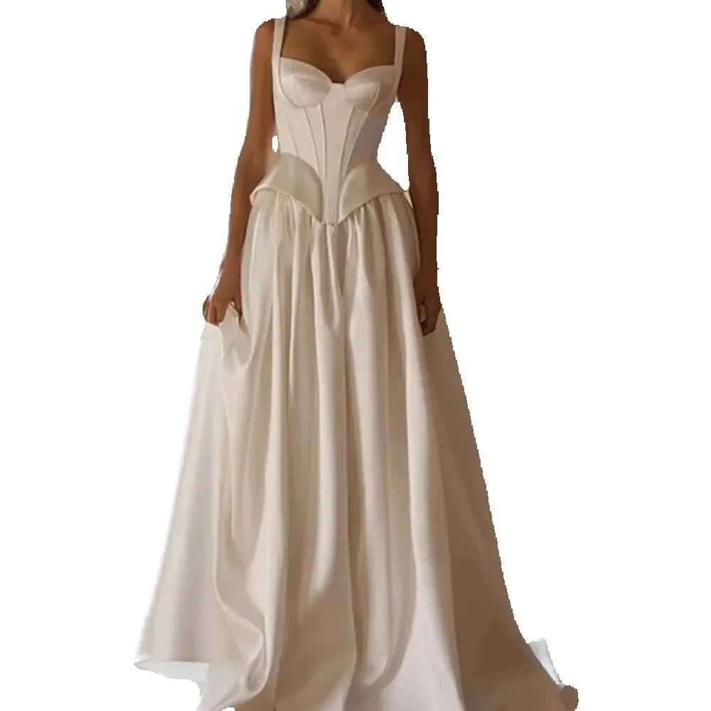 Simple Spaghetti A Line Wedding Dress Elegant Sweetheart Bridal Dress Sleeveless Floor Length Customized vestidos de novia