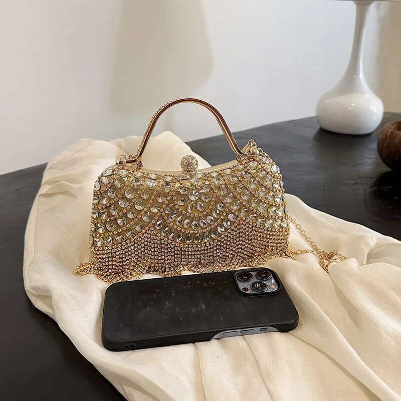 2024 Luxurious Women Banquet Handbags New Dia-Studded Tassel Evening Bags Femme Wedding Purse Dress Beaded Party Clutch