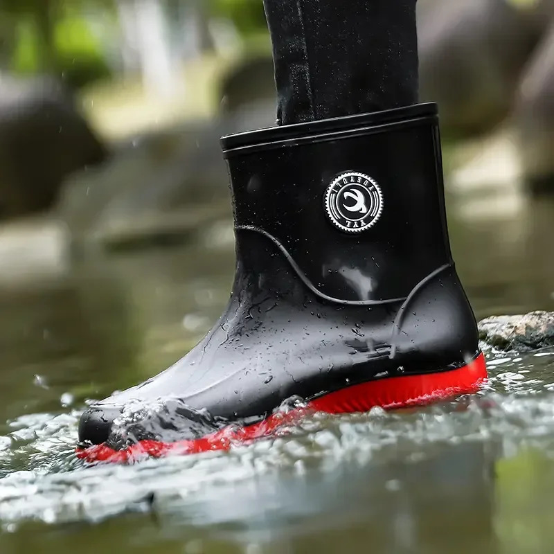 Men Rain Boots Non-slip Light Hiking Rain Shoes Slip on Waterproof Outdoor Leisure Rubber Fishing Shoes Work Water Shoes 250515