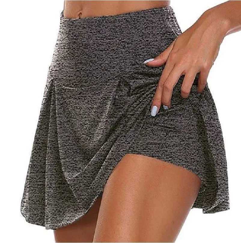 Summer basic womens solid color fake two piece base outdoor golf yoga sports shorts sexy hip lifting fake two piece skirtXJ250520