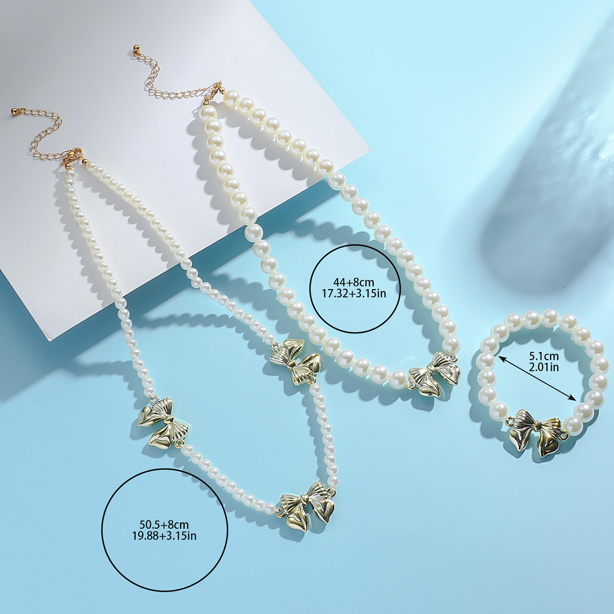 New bow age reducing imitation pearl necklace, version, Korean sweet girl bead necklace set