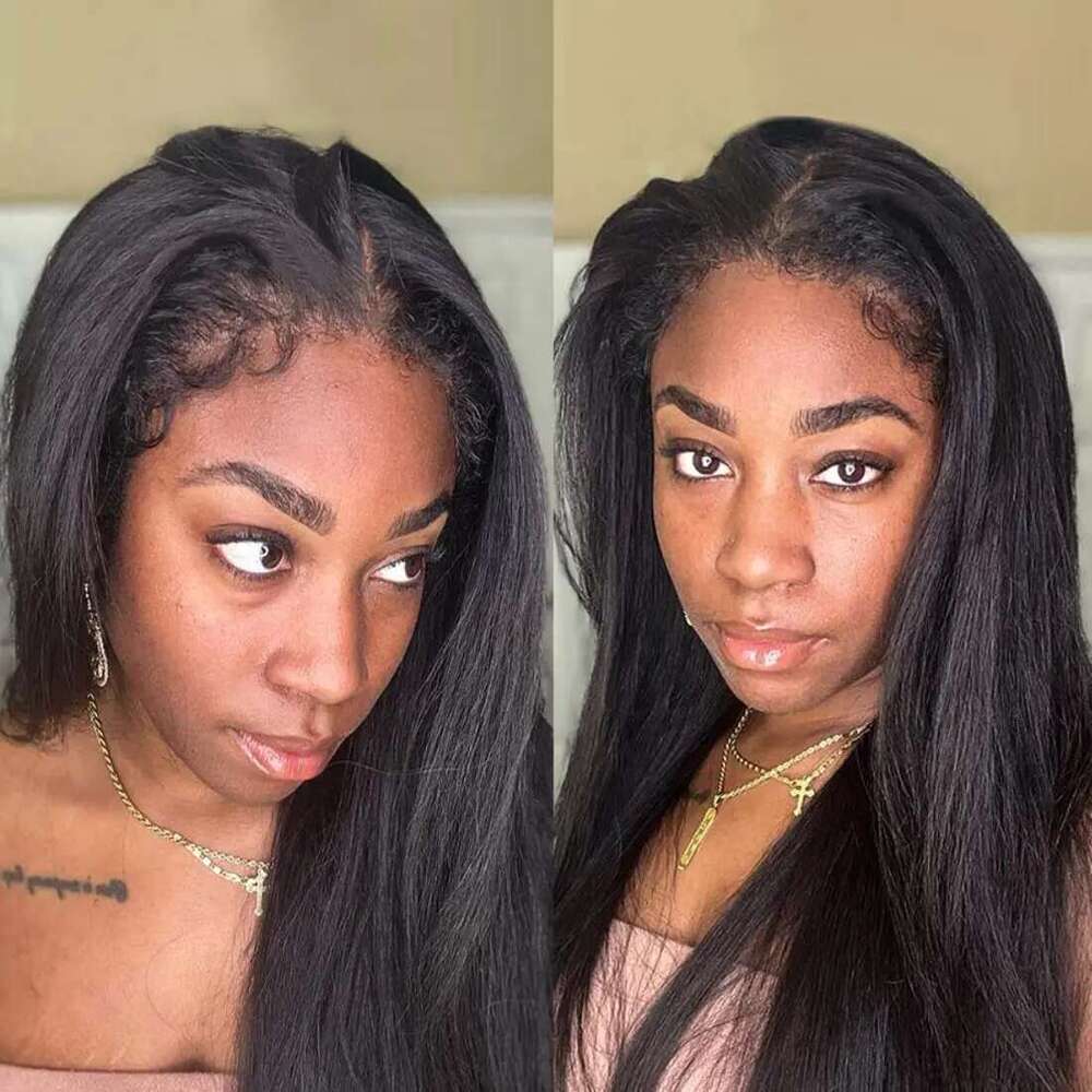 Wear Go Glueless Kinky Front Hair,Yaki Straight 13x4 Lace Frontal Wig Brazilian Human Hair Wigs