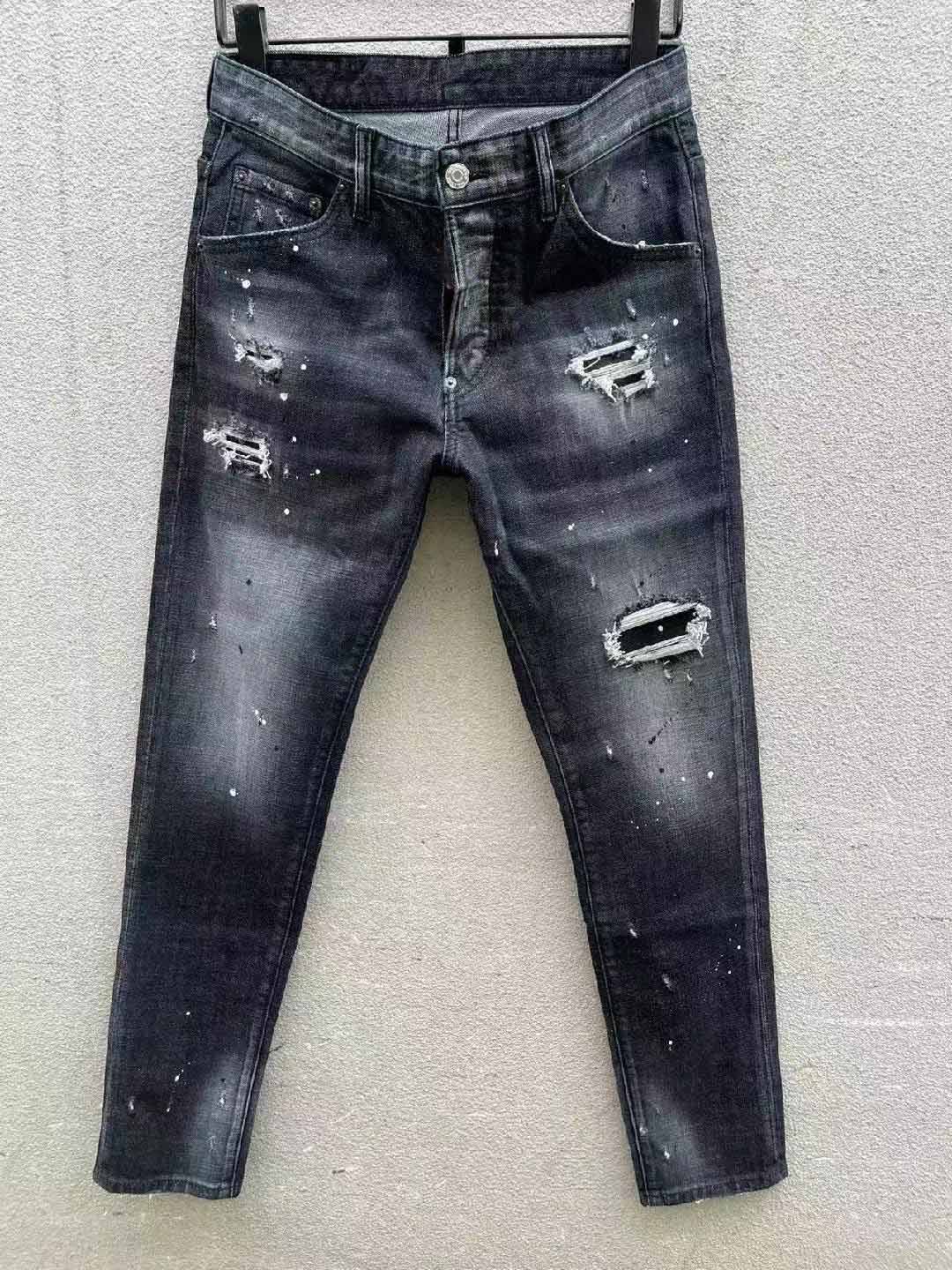 Designer Men's Jeans Men's Fashion Slim Fit Washed Motocycle Denim Pants Panelled Hip HOP Trousers