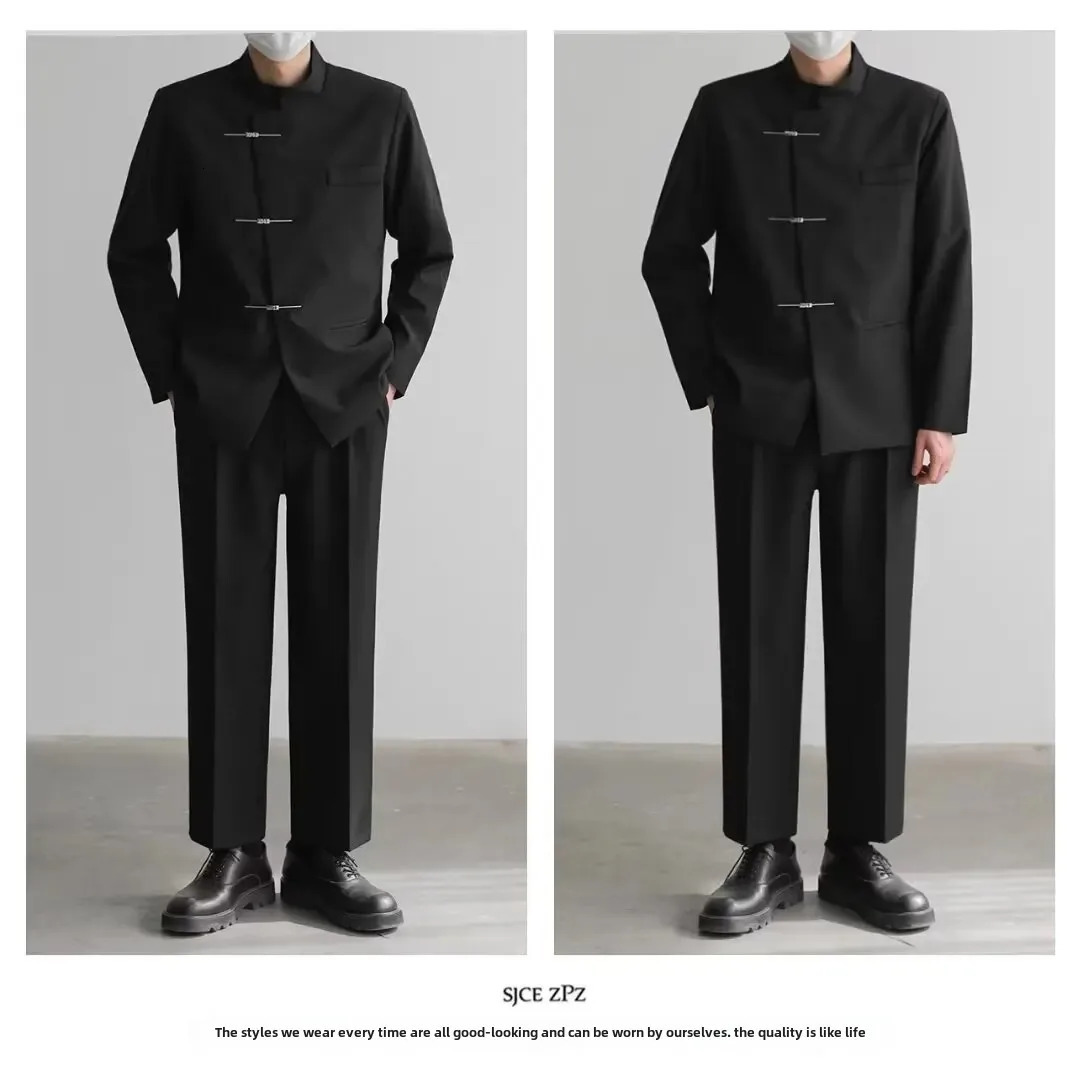 2024 Autumn Chinese Style Stand Collar Metal Buckle Westernstyle Clothes Suit Marriage Gown Casual Jacket For Men And Women 250514