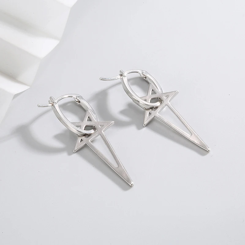 Cyberpunk Personality Pentacle Earrings Unisex Dark Gothic Metal Perforated Eardrop Hip Hop Ear Studs Pendants Jewelry Accessory 250517