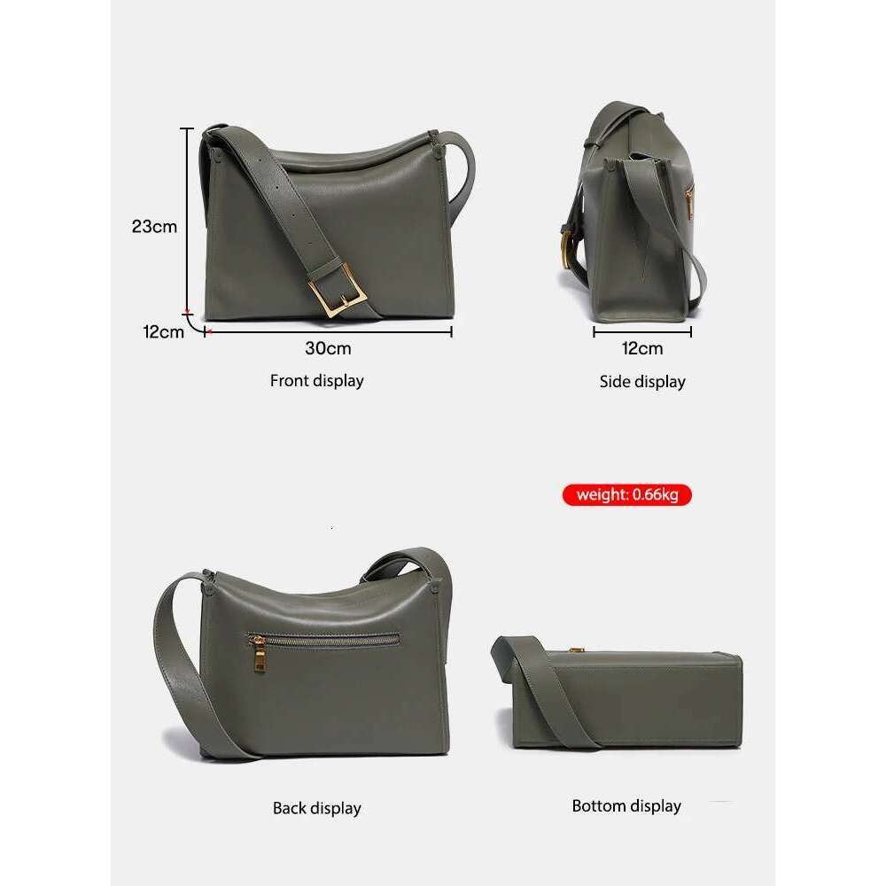 Zency Women's Messenger Soft Genuine Leather Crossbody Bag Satchel Large Capacity Pockets Designer Dark Green Handbag