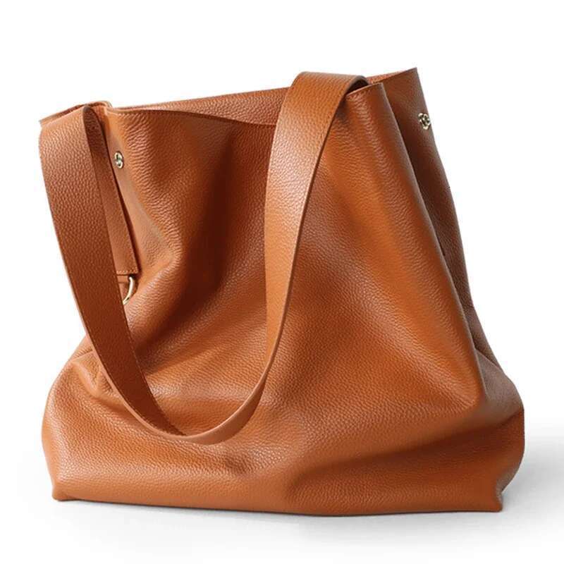 Genuine Leather Women Shoulder Soft Cowhide Female Tote Commuting Versatile Large Capacity Bucket Bag