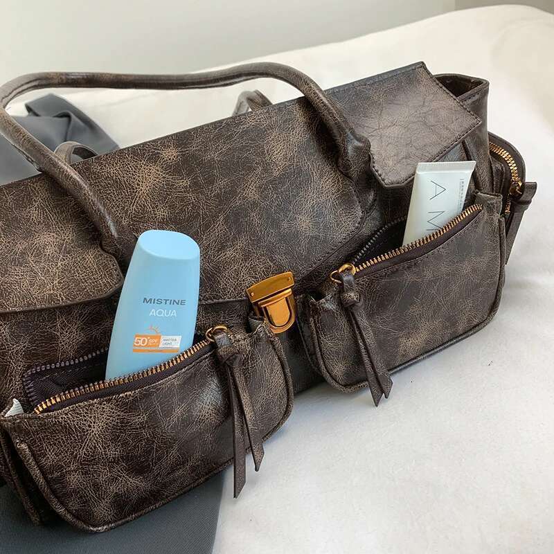 Branded Underarm Shoulder Motorcycle Bags For Women Y2K Multi Pockets Large Capacity Satchels Winter Latest Handbags