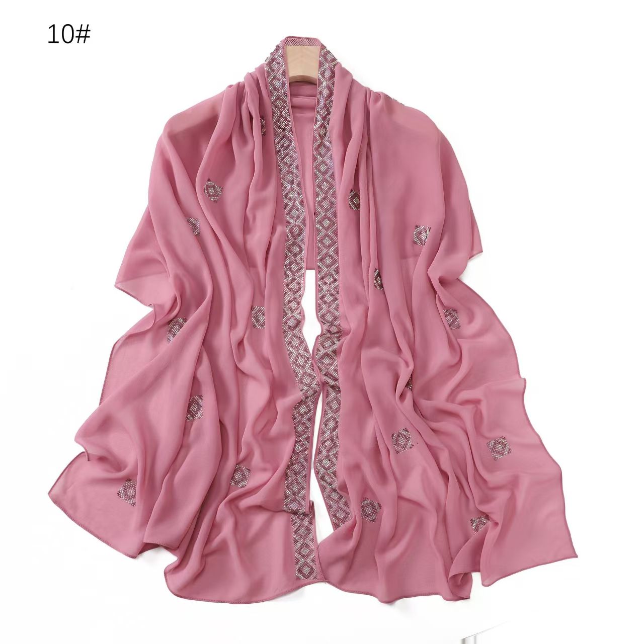 T758 pink diamond hot diamond pure color chiffon long scarf boutique Czech diamond scarf headscarf scarf ladies shawl