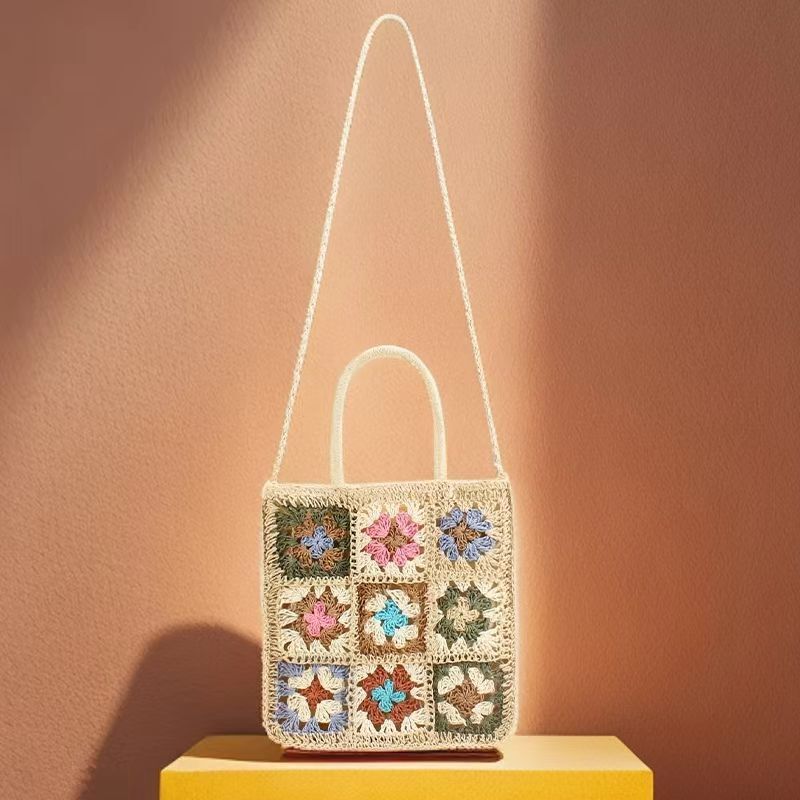 designer bag Bohemian style handbag shoulder handmade hook flower splicing crossbody grass woven bag