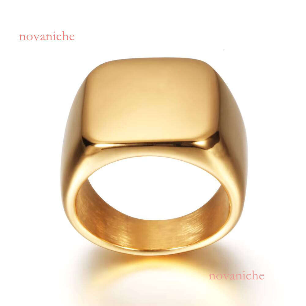 Geometric Blank Stamp Men's Stainless Steel Engagement Ring Carving Bague Homme Acier inoxyable