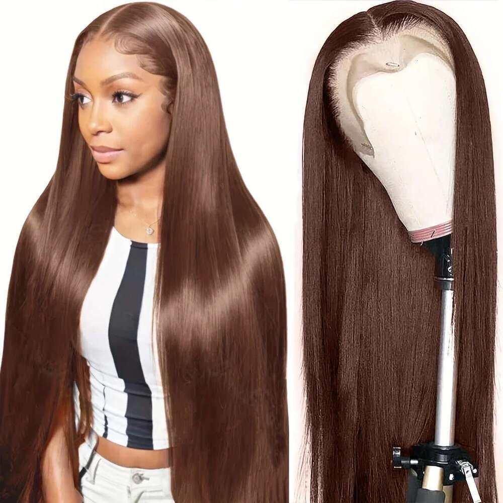 44 46 inches200 Density Chocolate Brown Straight Lace Front Women 13x4 13x6 lace Human Hair Wig for Daily Wear