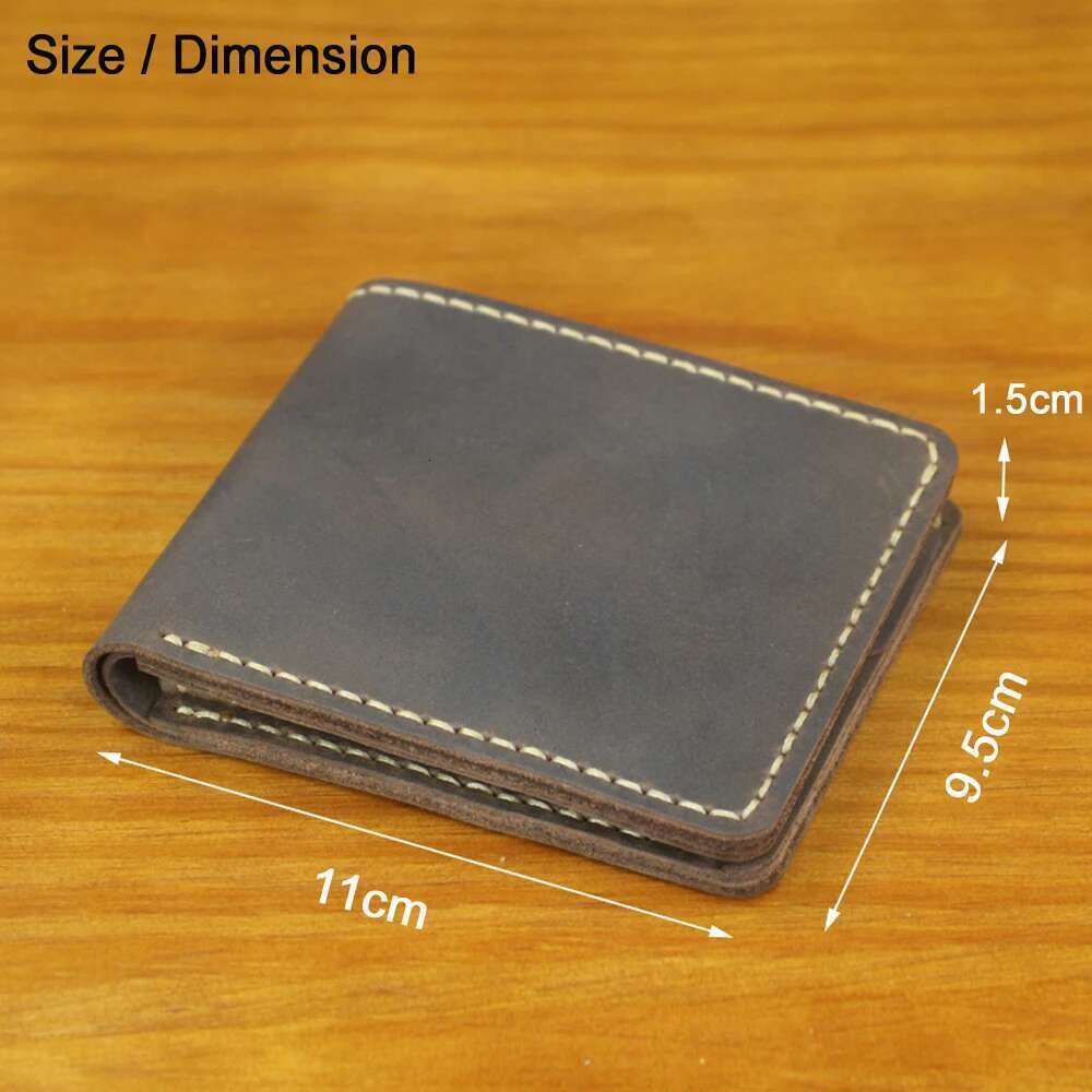 Handmade Genuine Men Bifold Purse Male Short Wallet with Coin Pocket Clips Vintage Leather Money Bag