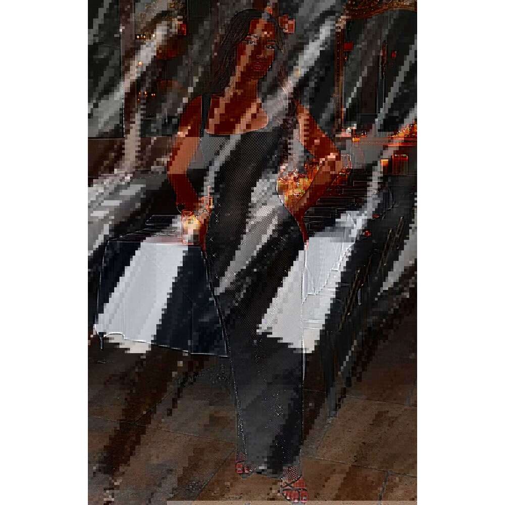 European and American 2025 autumn women's personalized street party sequin square neck slim fit dress new casual fashion trend clothing