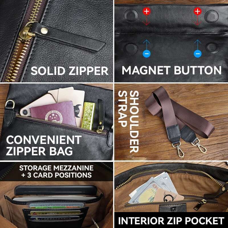 2022 Men's Shoulder Bag Handmade Genuine Leather Crossbody Messenger Bags For Male Large Capacity Clutch Wallet Handbag Business