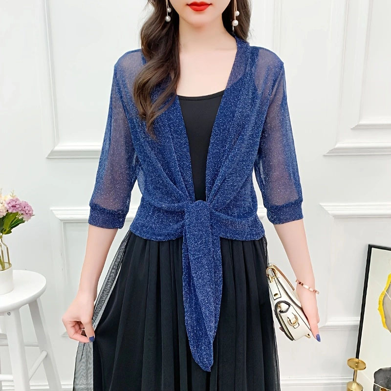 K779 Summer gold and silver silk women's cardigan with mesh cape, large size lace and waistcoat, sun protection cape, air conditioning shirt