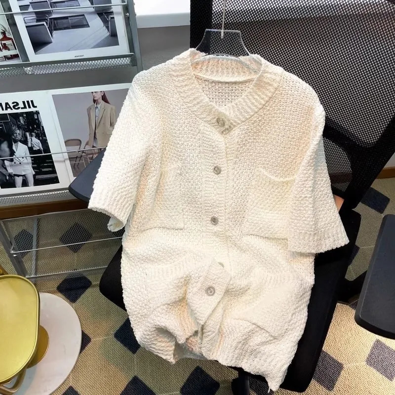 Mens Clothing Leisure y Knitted Shirt Harajuku Fashion Solid Color Short Sleeve Buttondown Korean Knitwear Summer 250520