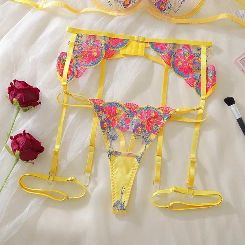 Piece Set Embroidery Flower Lingerie Sets Summer Sexy Contrast See Throught Lace Underwear Outfits For Party Night Club R250520