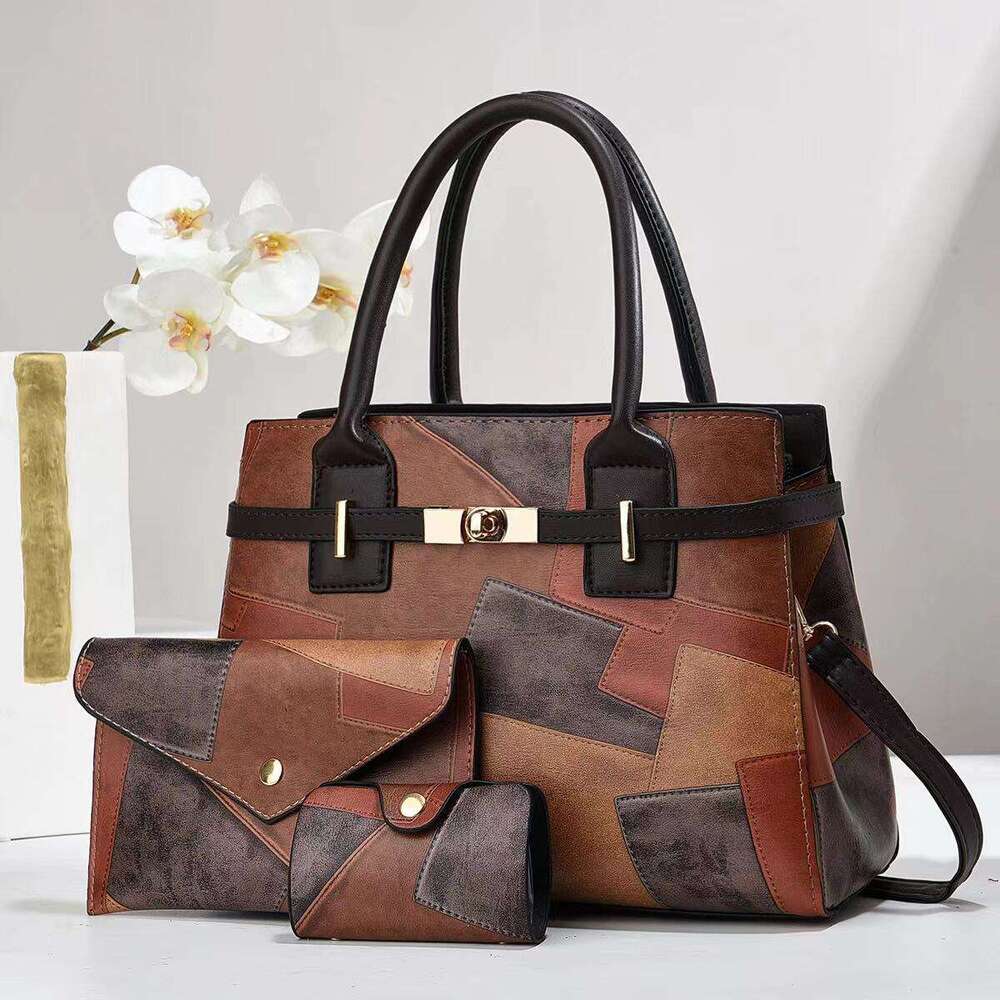 Three piece set mother handbag splicing large capacity women s shoulder crossbody bag commuting tote bags