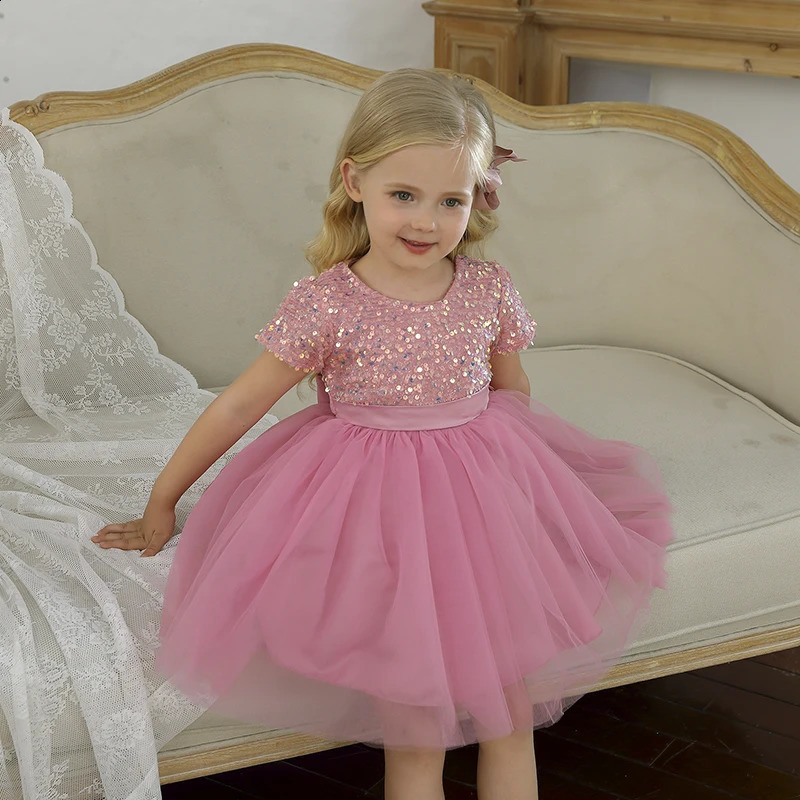 2025 Kids Party Dresses for Girls Sequin Fluffy Prom Gown for Wedding Evening Elegant Children Birthday Princess Dress 4-10 Year 250519