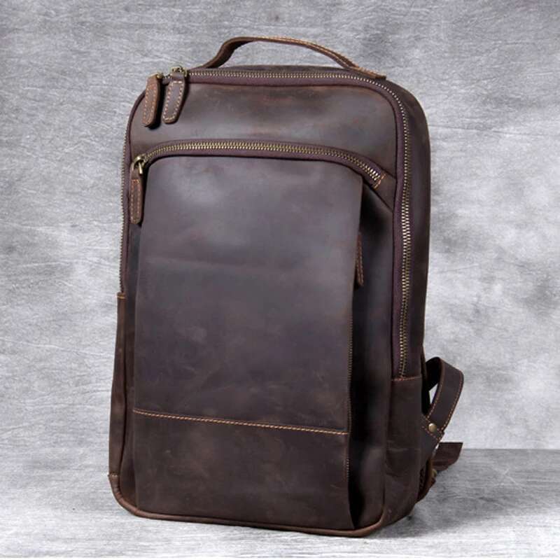 Vintage Crazy Horse Genuine Men Backpack Laptop Leather Daily Bagpack Male Rucksack Trave Hiking Knapsack Large