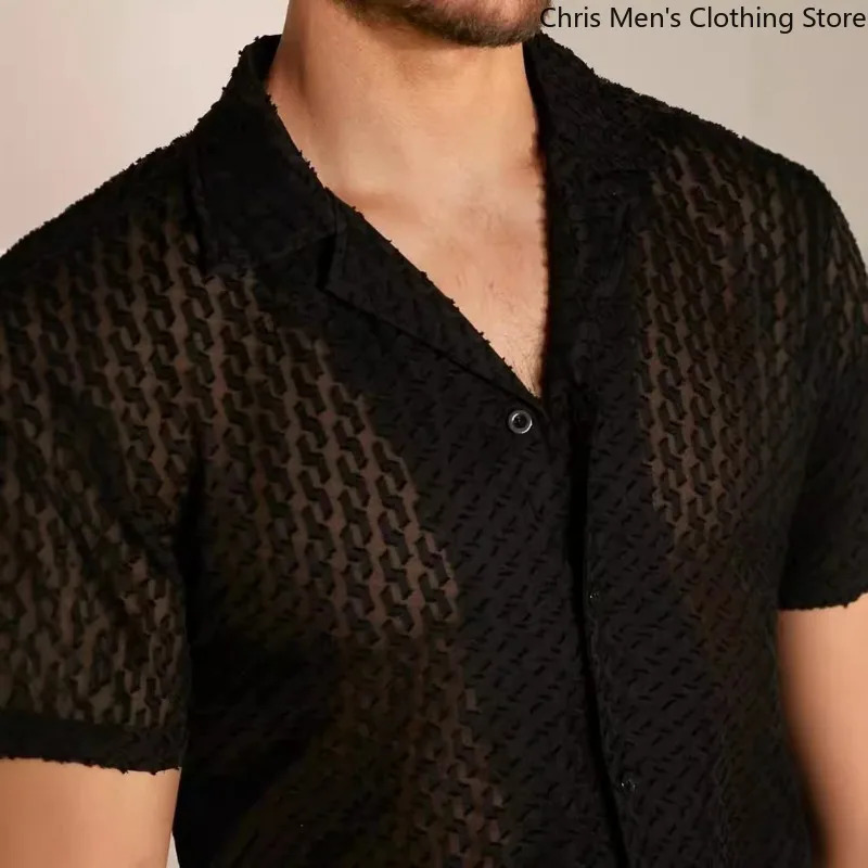 Summer Relaxed Casual Business Thin Breathable Mens Shirt ner Fashion Hollowout Perspective Men Tshirt 250520
