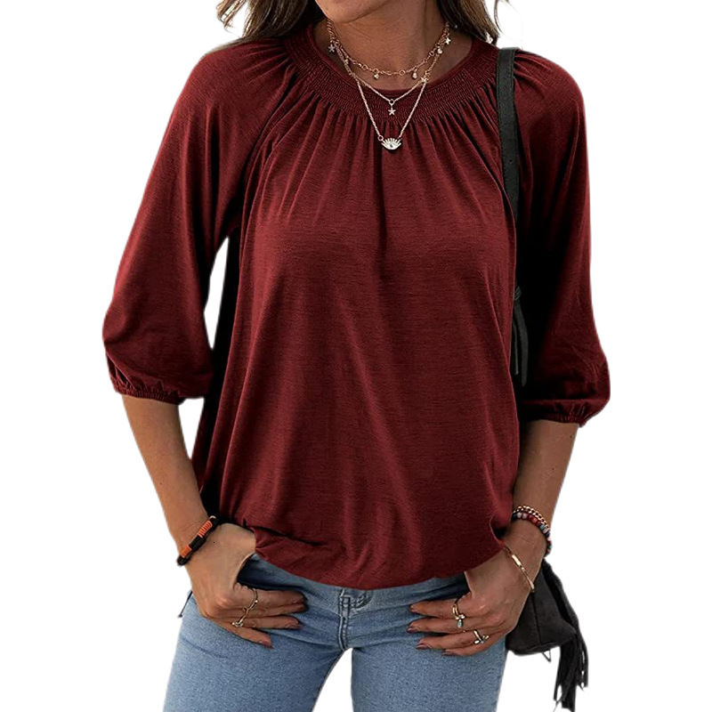 New Designer Clothing 2025 Summer Women's Fashion Hooded Round Neck Loose Seven Sleeve Women's T-shirt 2025