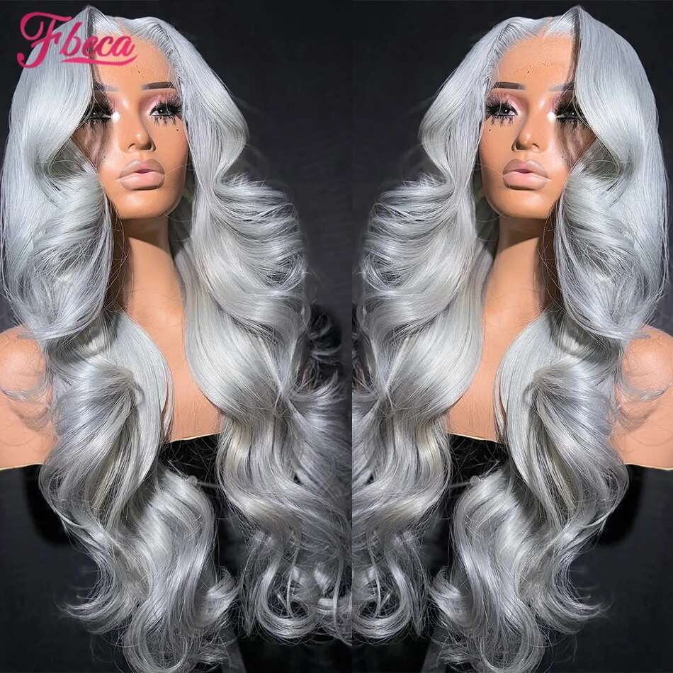 Sier Grey 13x4 Transparent Front Human Hair 13x6 Body Wave Frontal Wig Pre Plucked HD Lace Closure Wigs