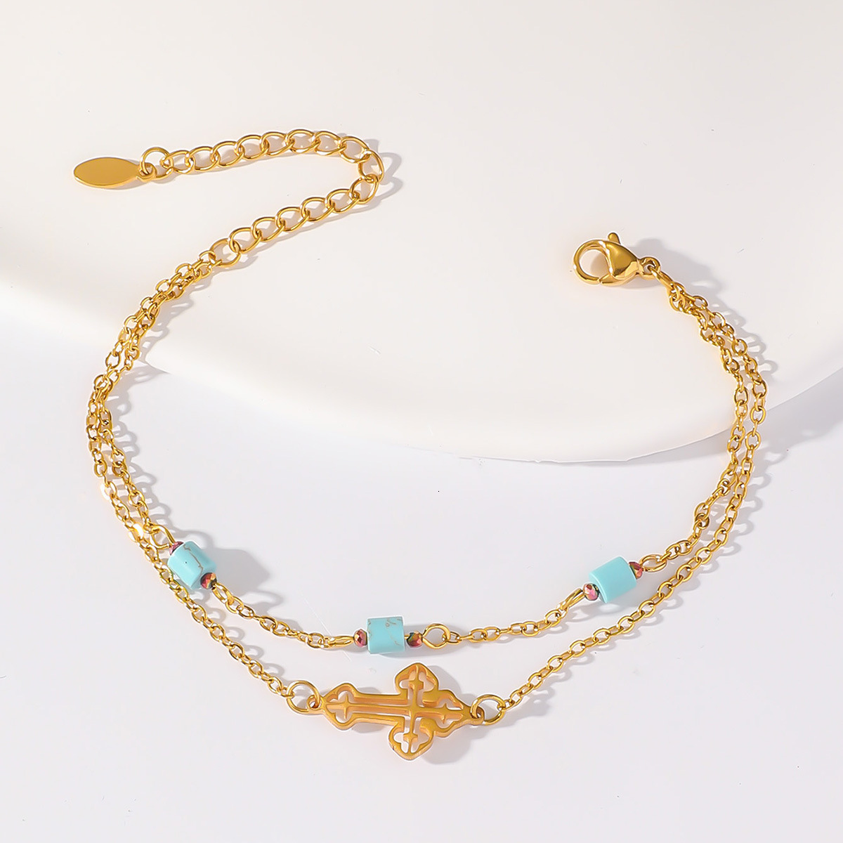 Stainless Turquoise Bracelet Titanium Steel New Women's Versatile Fashion Simple Natural Stone Double Layer