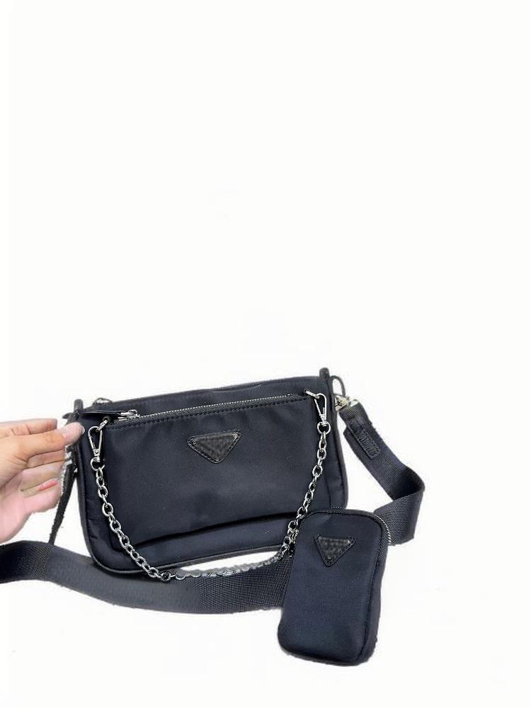 Nylon black 2-in-1 men's and women's casual chain practical single shoulder crossbody bag