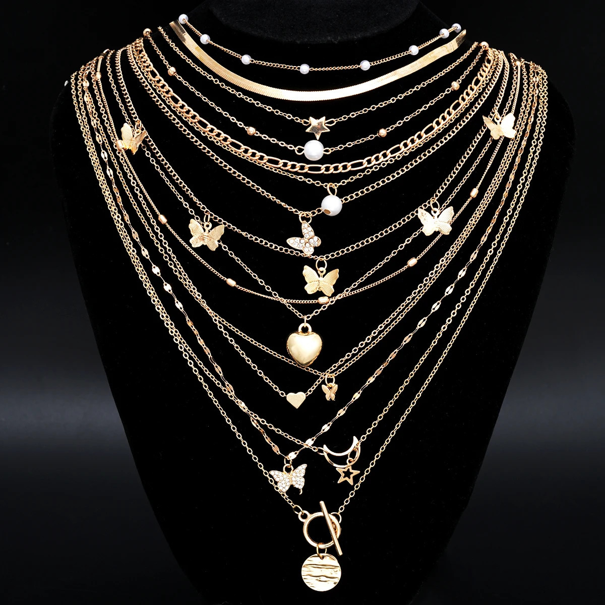 Simple Stackable Necklaces Set for Women Fashion Butterfly Heart Star Pearl Moon Pendant Necklaces Boho Jewelry Gifts 2025 250520