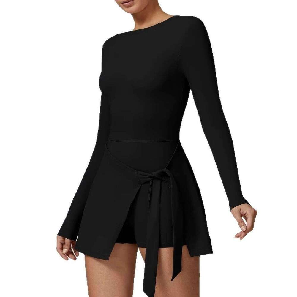 Womens Dress Womandress June Fake Two Anti Glare Tight Fitting Sports Slimming Straps Casual Fitness Beautiful Back Yoga Womens Long Sleeved Tennis Sk