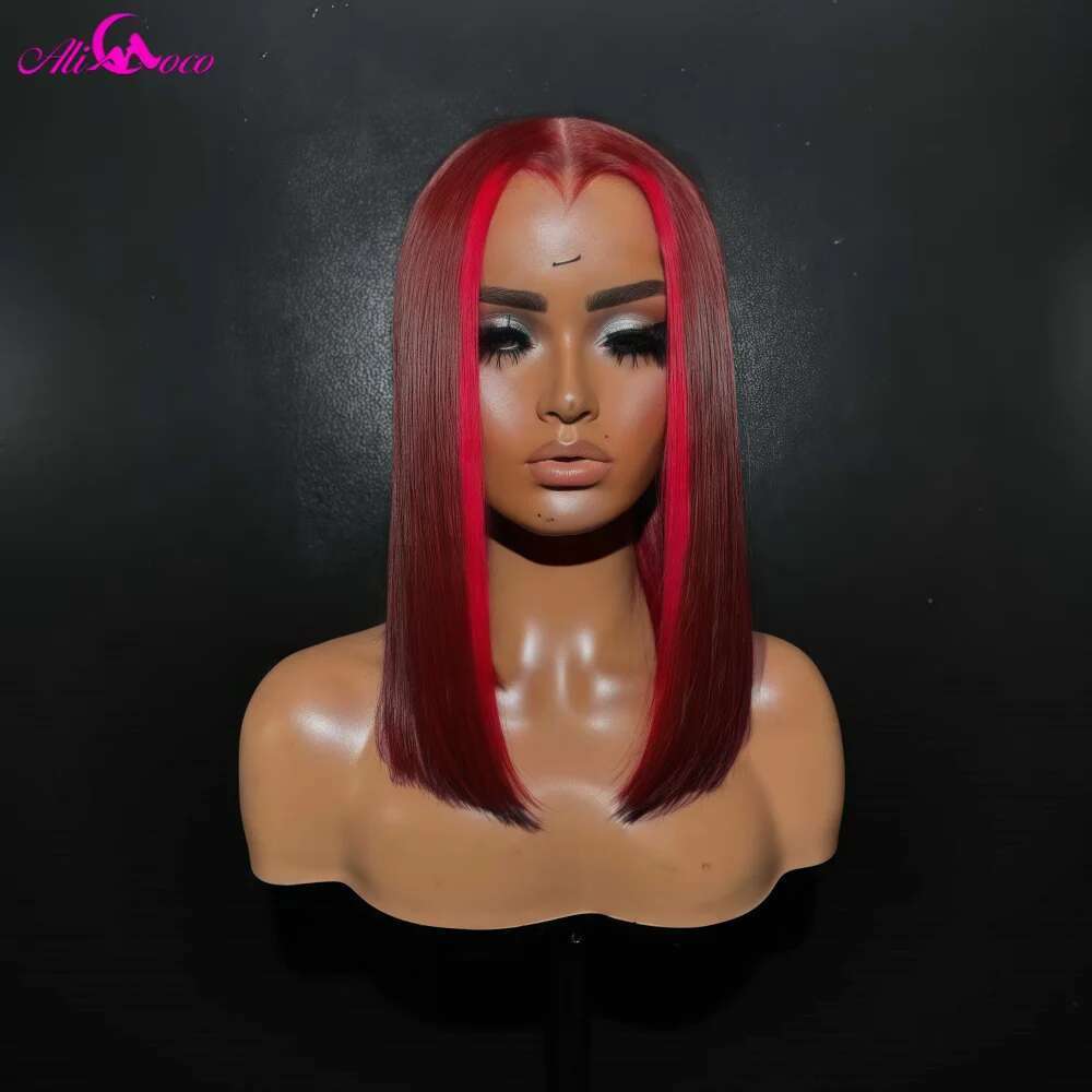 Highlight Red 99J 180 Density 13x4 Lace Front for Women Straight Short Bob Wig Human Hair Wigs