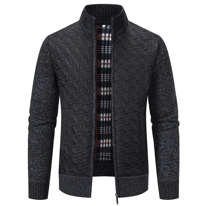 Mens Windproof Jacket Full Zip Fleeced Sweater Cardigan Contrast Stand Collar Sweaters Coat Autumn Winter Veet Clothes Designer