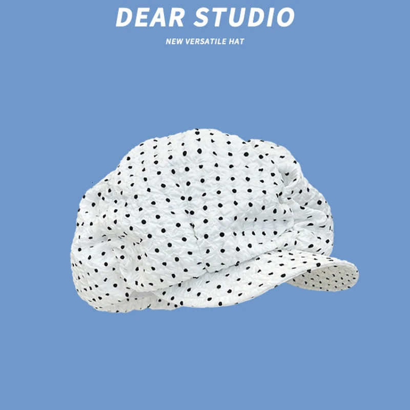 Ins Fashion Polka Dot Print Oversized Cloud Octagonal Hats Women Summer Thin Breathable Versatile Show Face Small Berets Cap Y2k 250520