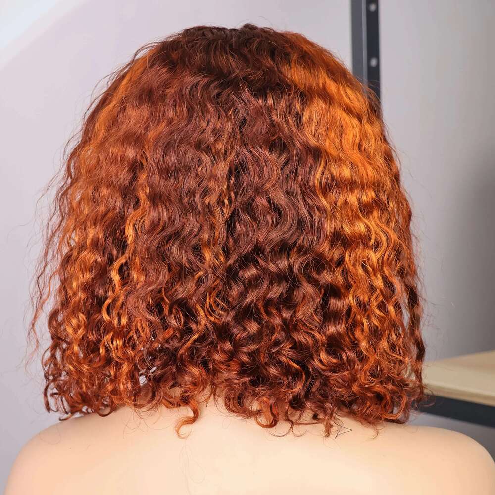 Ginger Orange Brown Colored Water Wave Bob Transparent 13x4 Lace Front Human Hair Wig For Women P4/350 Highlight Curly Wigs