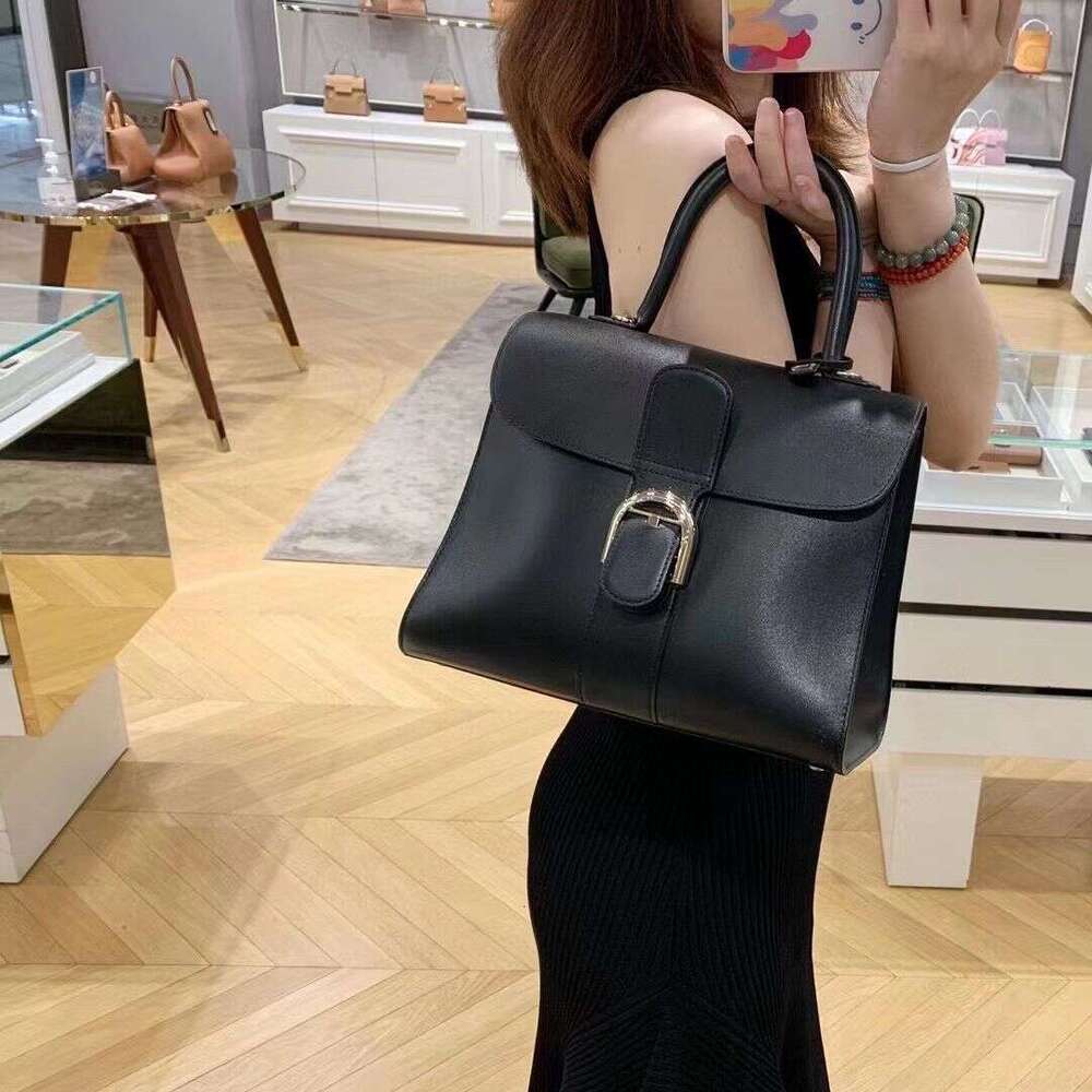 New Snow White Brillant Color blocked Box Leather Horseshoe Buckle Crossbody Bag Horizontal Handbag